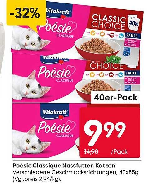 Vitakraft Poésie Classique Nassfutter für Katzen, 40er-Pack