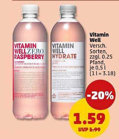 Vitamin Well Hydrate & Vitamin Well Zero Raspberry - Erfrischende Durstlöscher