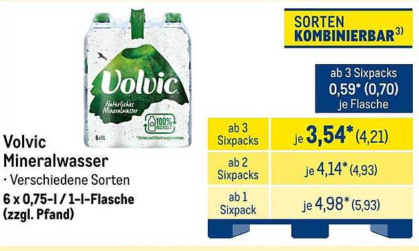 Volvic Mineralwasser 6 x 0,75-/1-l-Flasche (zzgl. Pfand)