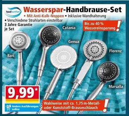 Wasserspar-Handbrause-Set mit Anti-Kalk-Noppen und Wandhalterung