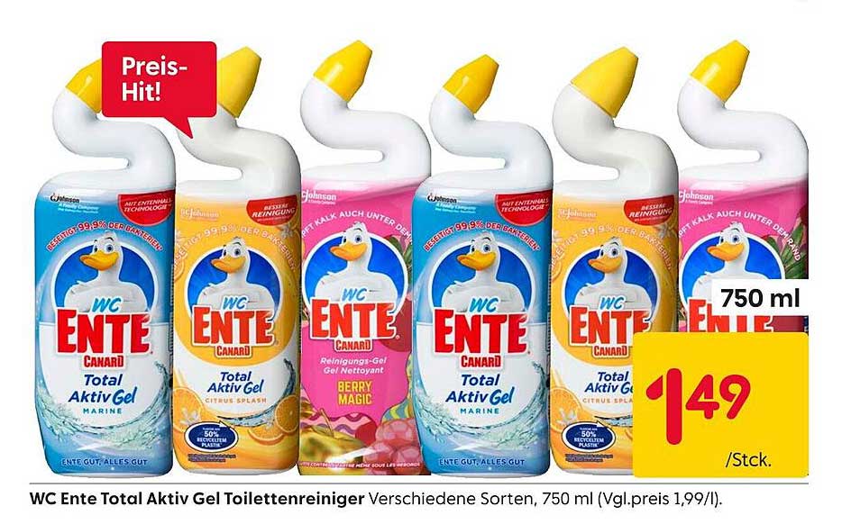 WC Ente Total Aktiv Gel Toilettenreiniger Verschiedene Sorten, 750 ml
