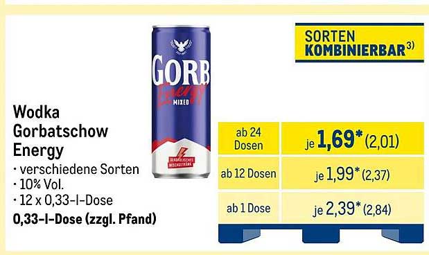 Wodka Gorbatschow Energy - 0,33 I-Dose (zzgl. Pfand)