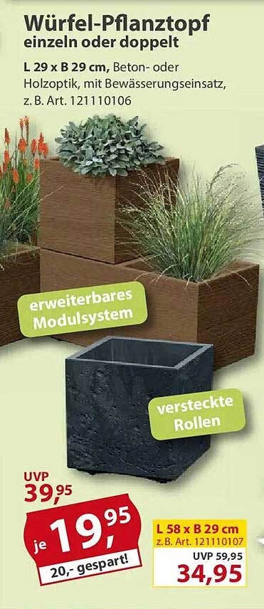 Würfel-Pflanztopf einzeln oder doppelt