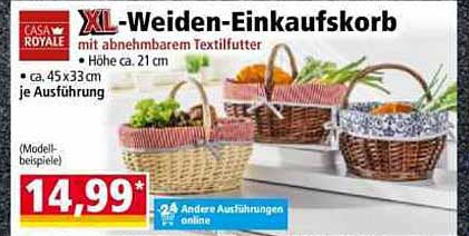 XL-Weiden-Einkaufskorb mit abnehmbarem Textilfutter