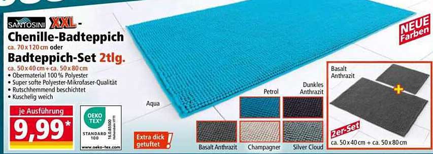 XXL-Chenille-Badeteppich oder Badeteppich-Set 2tlg.