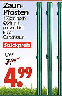 Zaun-Pfosten 150cm hoch Ø34mm, passend für Euro-Gartenzaun