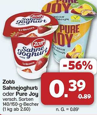 Zott Sahnejoghurt oder Pure Joy 140/150 g Becher