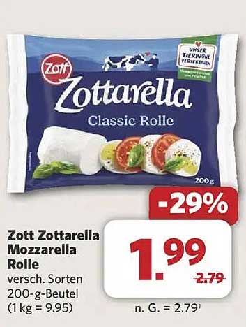 Zott Zottarella Mozzarella Rolle 200 g