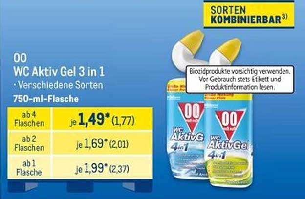 00 WC Aktiv Gel 3 in 1 - Verschiedene Sorten 750-ml-Flasche