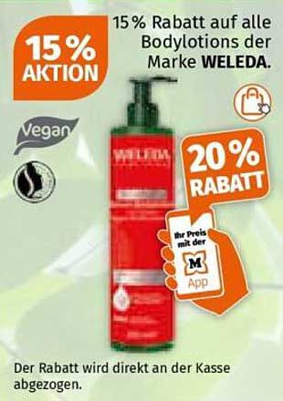 15% Rabatt auf alle Bodylotions der Marke WELEDA