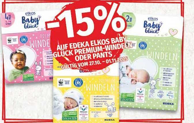 15% Rabatt auf Edeka Elkos Baby Glück Premium-Windeln oder Pants