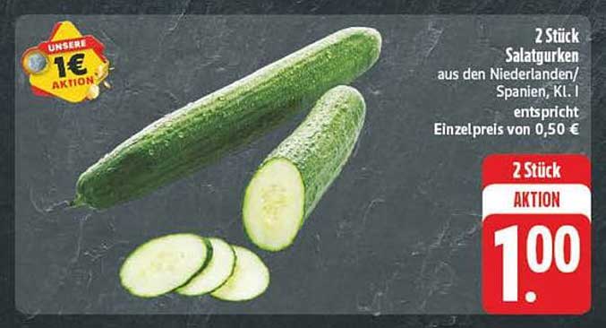 2 Stück Salatgurken aus den Niederlanden/Spanien, Kl. I für 1,00 €