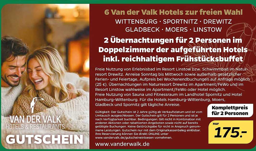 2 Übernachtungen für 2 Personen im Doppelzimmer der aufgeführten Hotels inkl. reichhaltigem Frühstücksbuffet