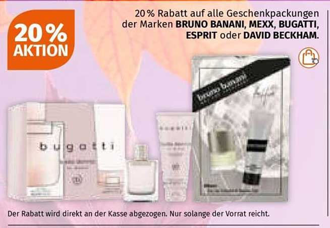20 % Rabatt auf Geschenkpacks von BRUNO BANANI, MEXX, BUGATTI, ESPRIT und DAVID BECKHAM