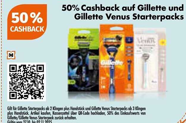 50% Cashback auf Gillette und Gillette Venus Starterpacks
