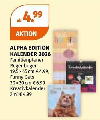 ALPHA EDITION KALENDER 2026 – Familienplaner Regenbogen, Funny Cats und Kreativkalender 2in1