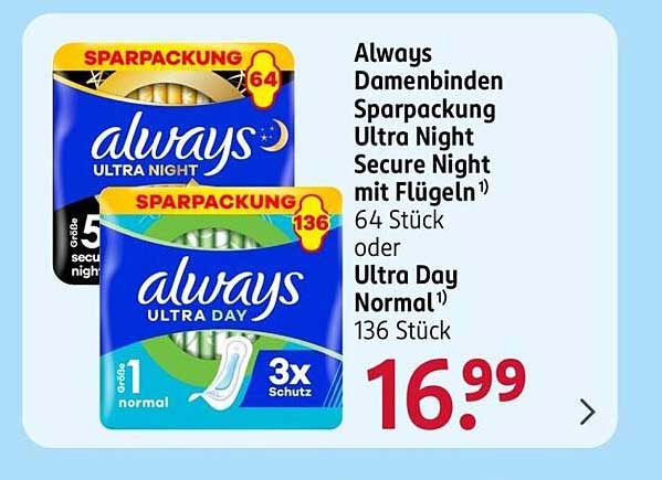 Always Damenbinden Sparpackung Ultra Night und Ultra Day