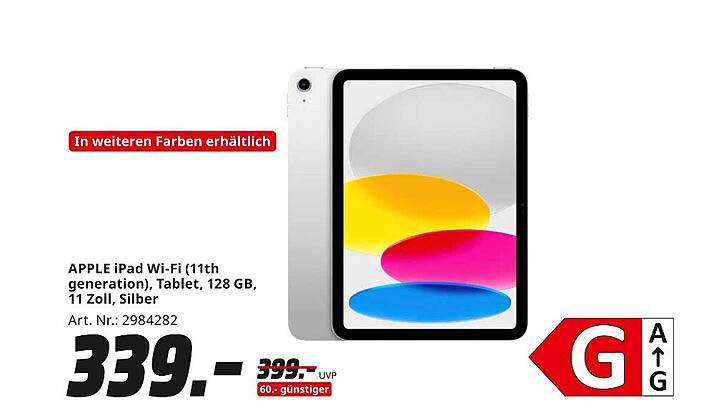 APPLE iPad Wi-Fi (11. generation), Tablet, 128 GB, 11 Zoll, Silber