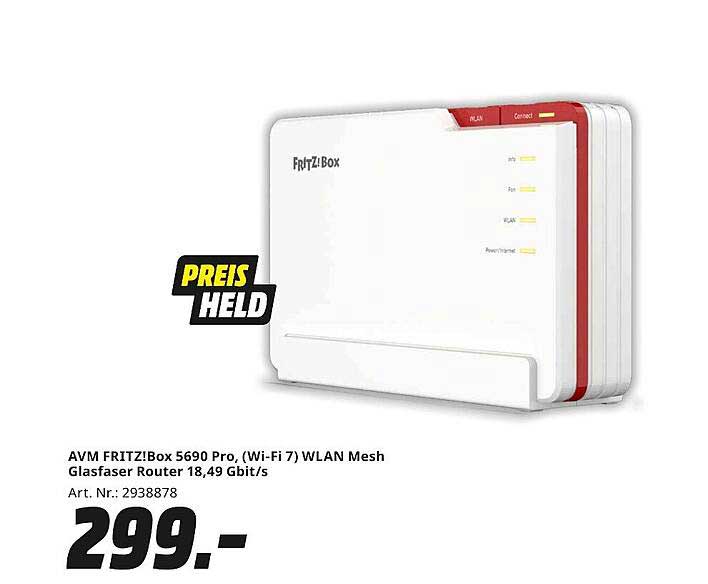AVM FRITZ!Box 5690 Pro, (Wi-Fi 7) WLAN Mesh Glasfaser Router 18,49 Gbit/s