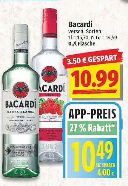 Bacardi Variationen – 0,7l für nur 10,99 € (APP-Preis: 10,49 €)