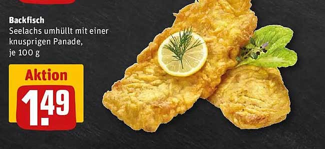 Backfisch Seelachs umhüllt mit einer knusprigen Panade, je 100 g