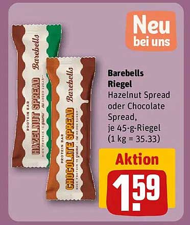 Barebells Riegel Hazelnut Spread oder Chocolate Spread, je 45-g-Riegel