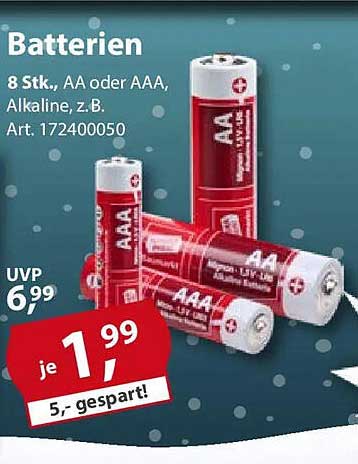 Batterien 8 Stk., AA oder AAA, Alkaline, z.B. Art. 172400050