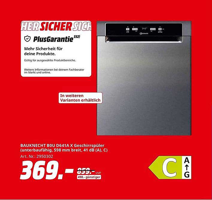 BAUKNECHT BOU D641A X Geschirrspüler (unterbaubar, 598 mm breit, 41 dB (A), C)