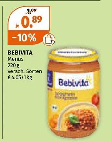 Bebivita Menüs 220 g - Verschiedene Sorten zum Aktionspreis