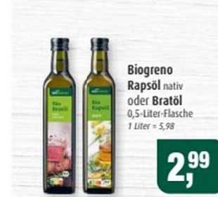 Biogreno Rapsöl nativ oder Bratöl 0,5-Liter-Flasche