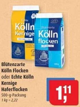 Blütenzarte Kölln Flocken oder Echte Kölln Kernige Haferflocken 500-g-Packung