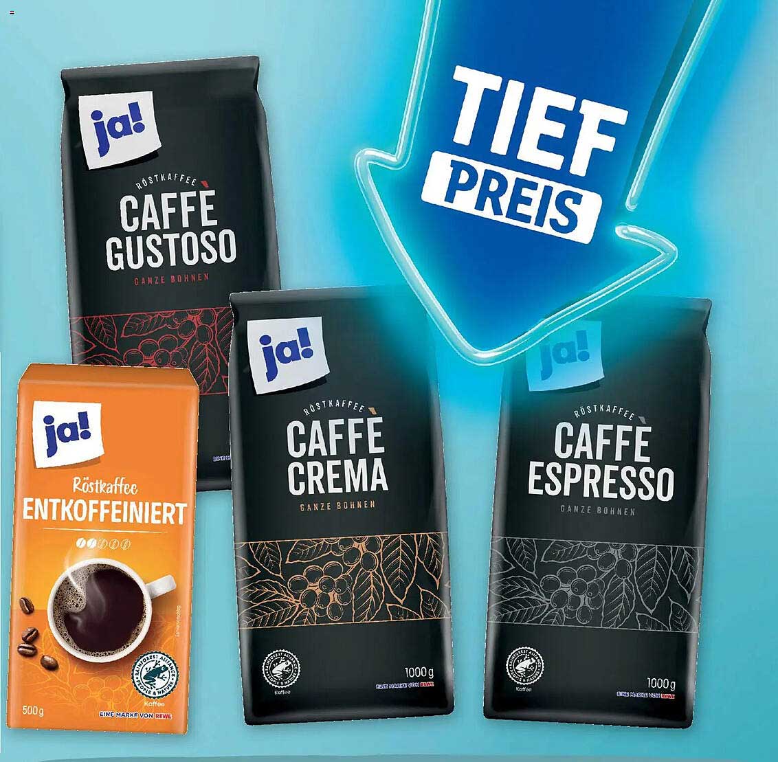 Caffè Gustoso, Caffè Crema, Caffè Espresso und Entkoffeinierter Röstkaffee