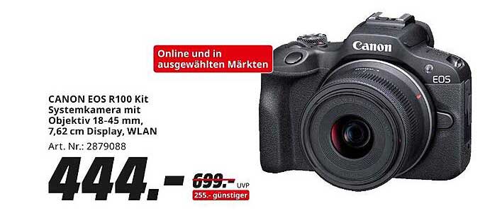 CANON EOS R100 Kit Systemkamera mit Objektiv 18-45 mm, 7,62 cm Display, WLAN