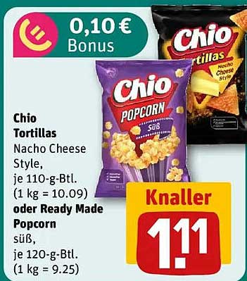 Chio Tortillas Nacho Cheese Style oder Ready Made Popcorn
