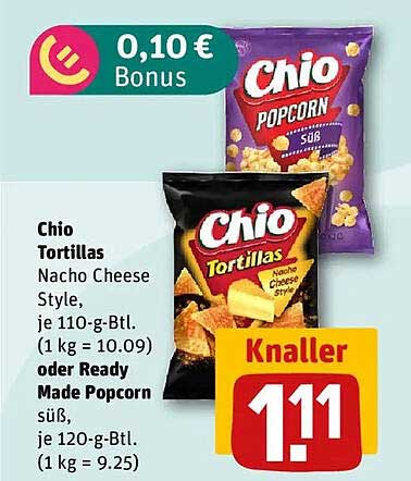 Chio Tortillas Nacho Cheese Style oder Ready Made Popcorn