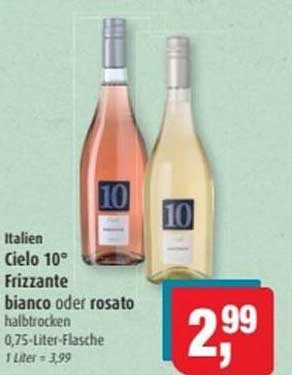 Cielo 10° Frizzante bianco oder rosato halbtrocken 0,75-Liter-Flasche