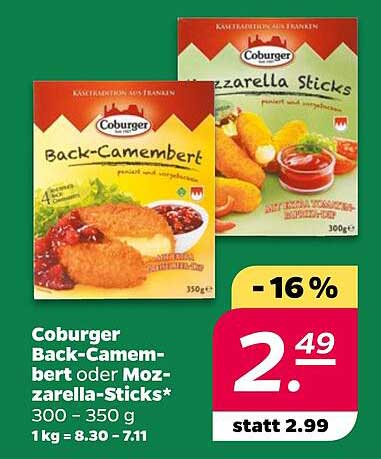 Coburger Back-Camembert oder Mozzarella-Sticks 300 g - 350 g