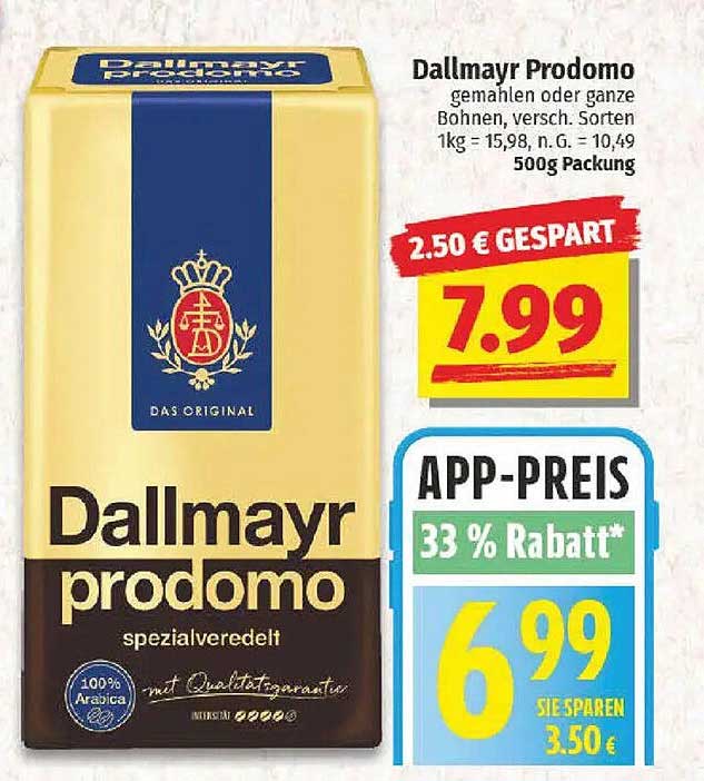 Dallmayr Prodomo gemahlen oder ganze Bohnen, versch. Sorten 500g Packung