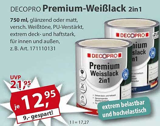 DECOPRO Premium-Weiße Lack 2in1 - 750 ml