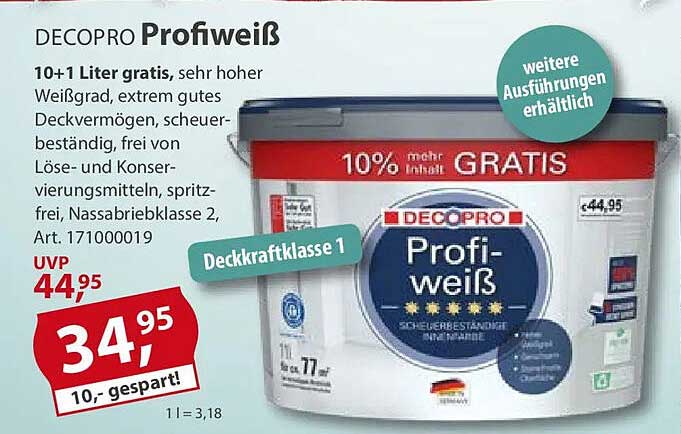 DECOPRO Profiweiß 10+1 Liter GRATIS