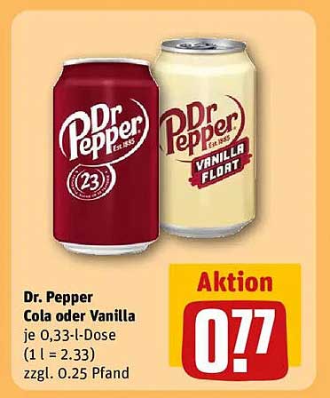 Dr. Pepper Cola oder Vanilla 0,33-l-Dose