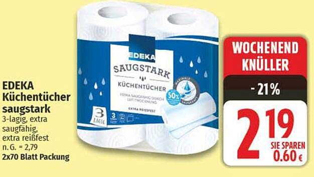 EDEKA Küchentücher saugstark 2x70 Blatt