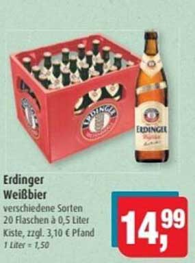 Erdinger Weißbier 20 Flaschen à 0,5 Liter Kiste