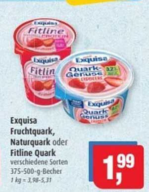 Exquisa Fruchtquark, Naturquark oder Fitline Quark verschiedene Sorten 375-500-g-Becher