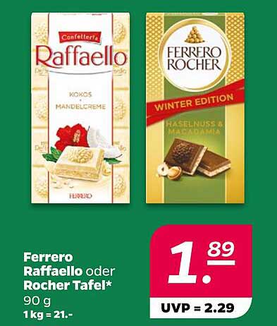 Ferrero Raffaello oder Rocher Tafel 90 g