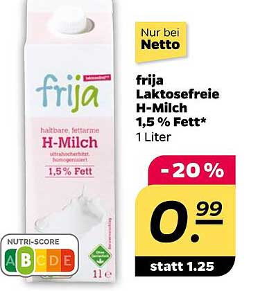 frija Laktosefreie H-Milch 1,5 % Fett - Nur bei Netto
