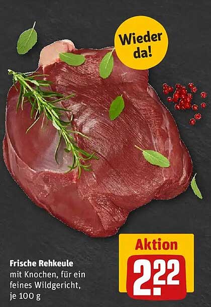 Frische Rehkeule mit Knochen, für ein feines Wildgericht, je 100 g