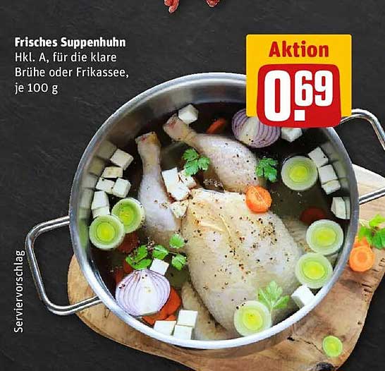 Frisches Suppenhuhn Hkl. A, für die klare Brühe oder Frikassee, je 100 g