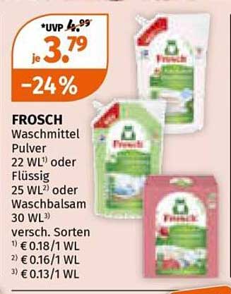 FROSCH Waschmittel Pulver 22 WL oder Flüssig 25 WL oder Waschbalsam 30 WL