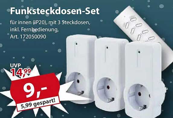 Funksteckdosen-Set für innen (IP20), mit 3 Steckdosen, inkl. Fernbedienung, Art. 172050090